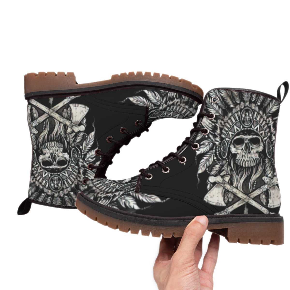 WelcomeNative Skull Native  Leather Martin Short Boots