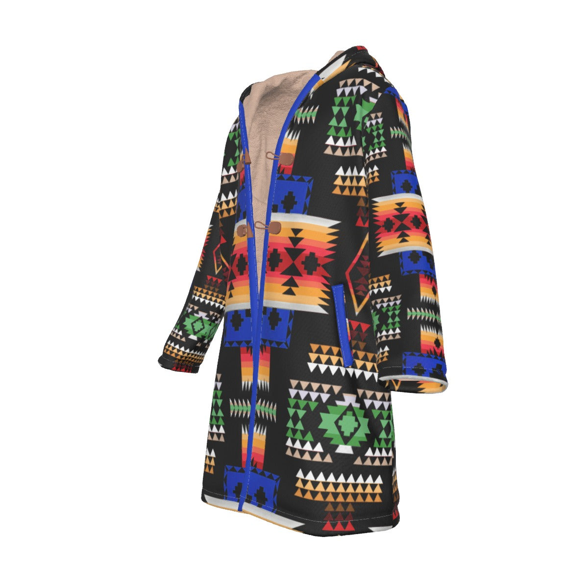 WelcomeNative Native American Horn Button Long Fleece Windbreaker, 3D Long Coat, All Over Print