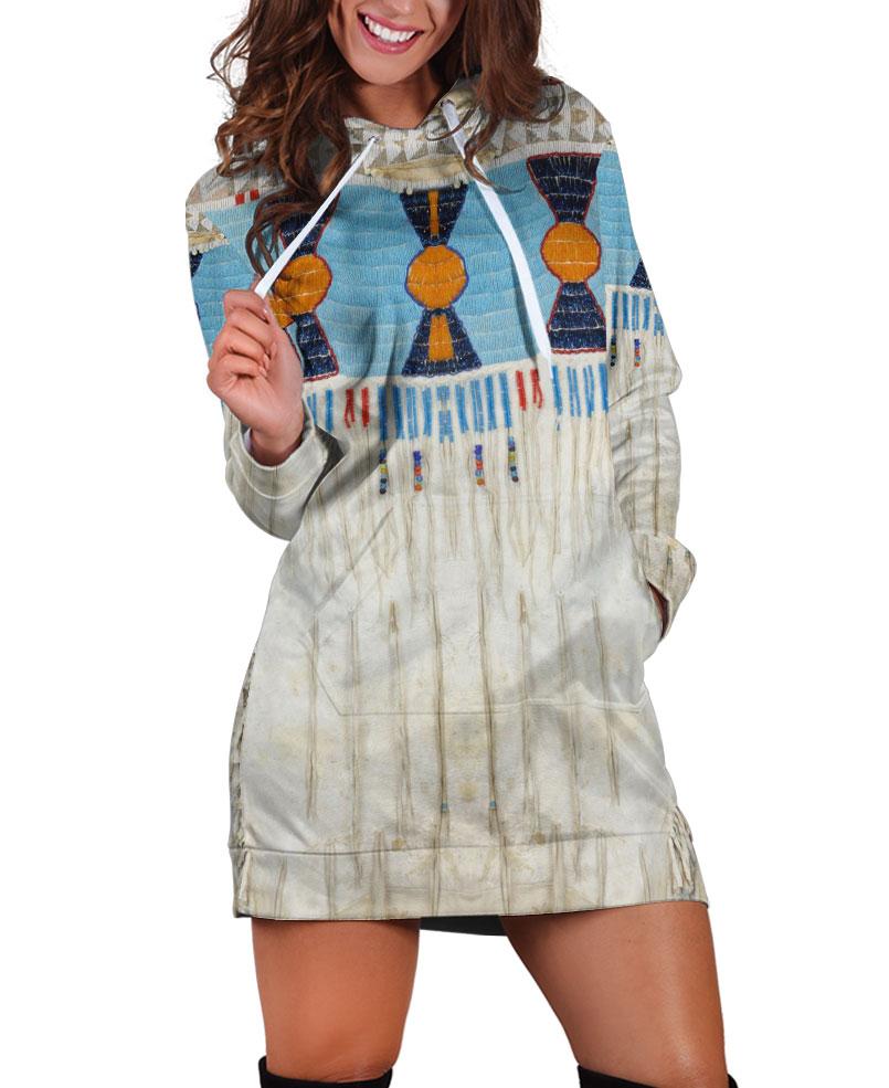 WelcomeNative Blue Native Pattern Hoodie Dress, 3D Hoodie Dress, All Over Print Hoodie Dress