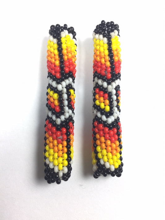 Black Multi-Color Pair Of Tubular Beaded Beads 2 1/4 Inch - Welcome Native