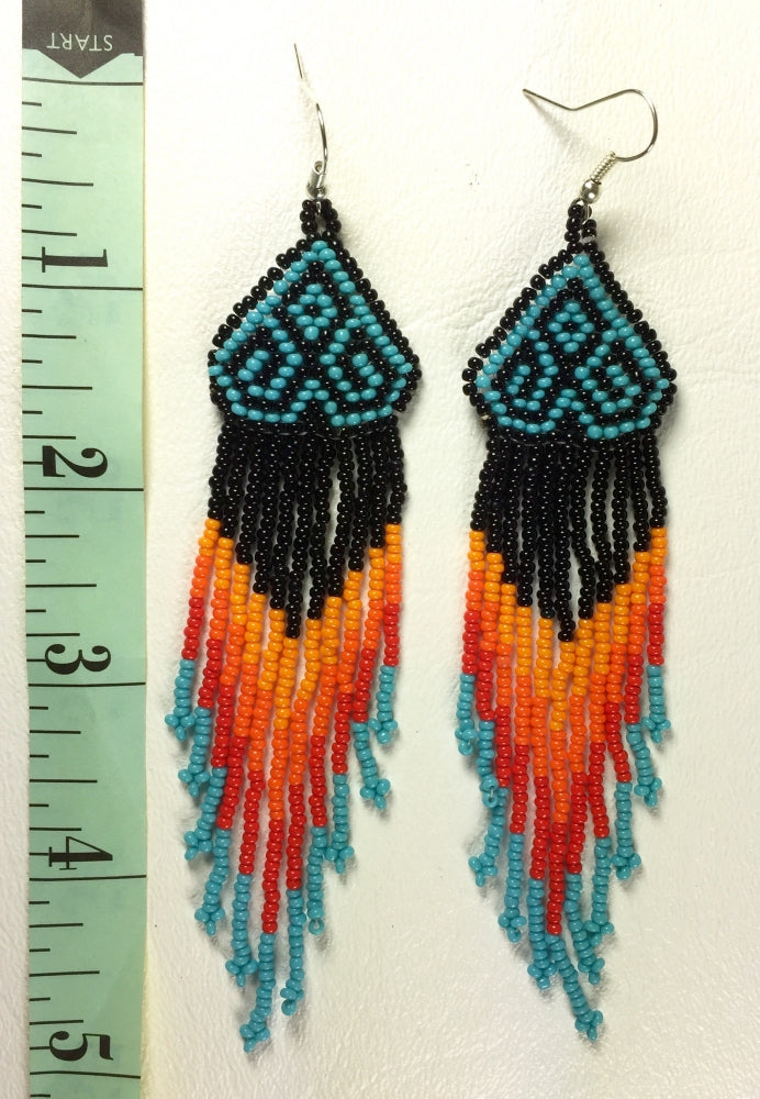 Black Multicolored Long Beaded Earrings- Welcome Native