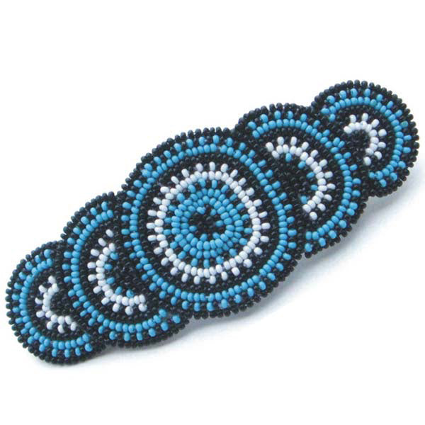 Beaded Hair Barrette French Clip Blue Black Seed Beads Rossette - Beaded Hair Accessories - Welcome Native