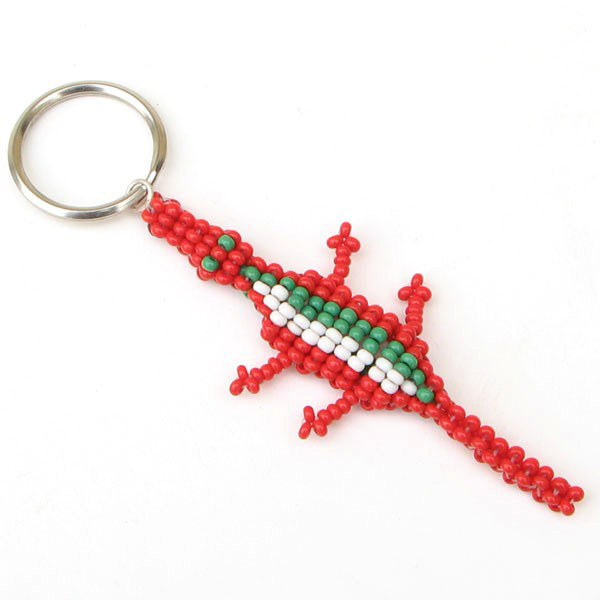 Red Seed Beads Lizard Beadwork Beaded Keychain Charms  - Welcome Native