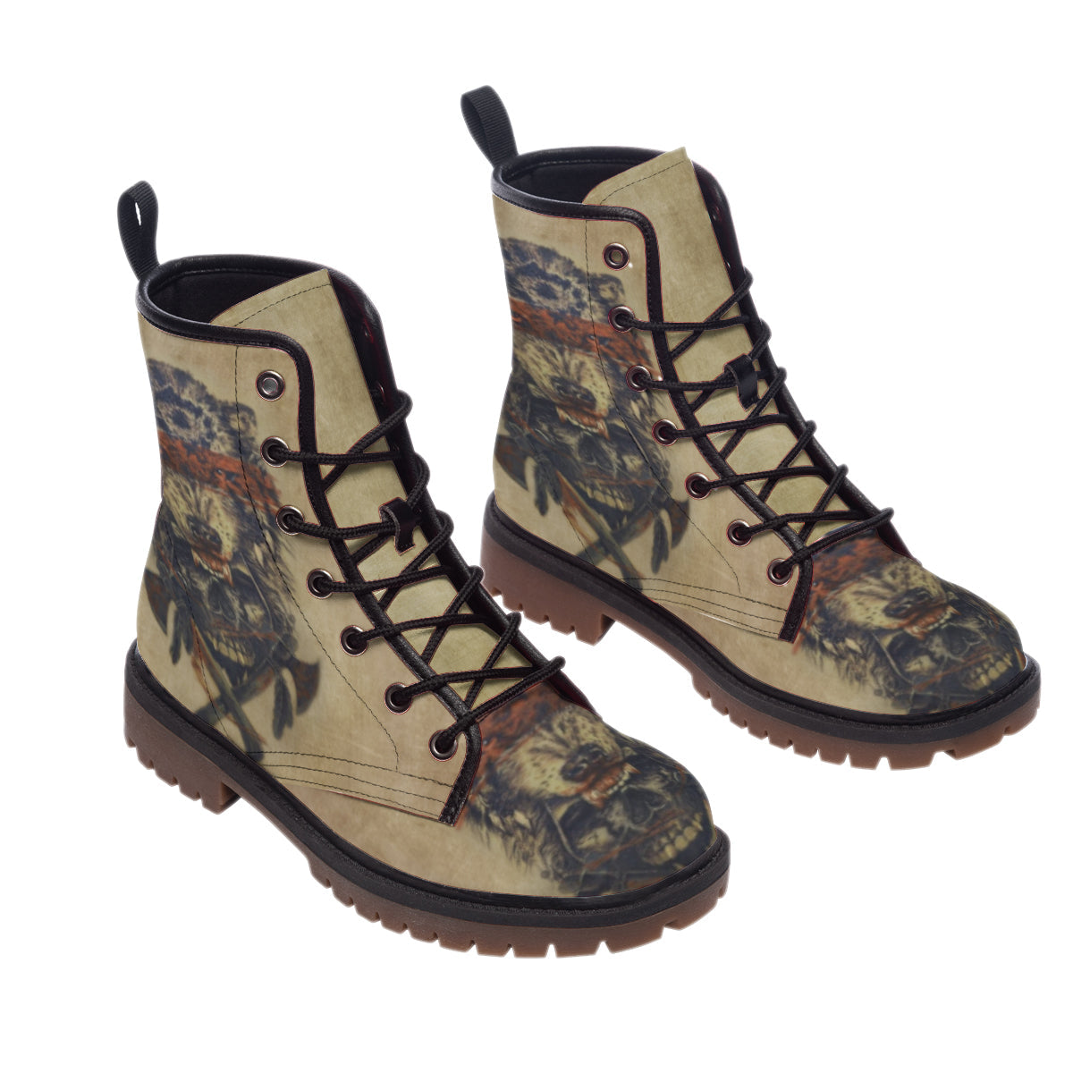 WelcomeNative Wolf Warrior Leather Martin Short Boots