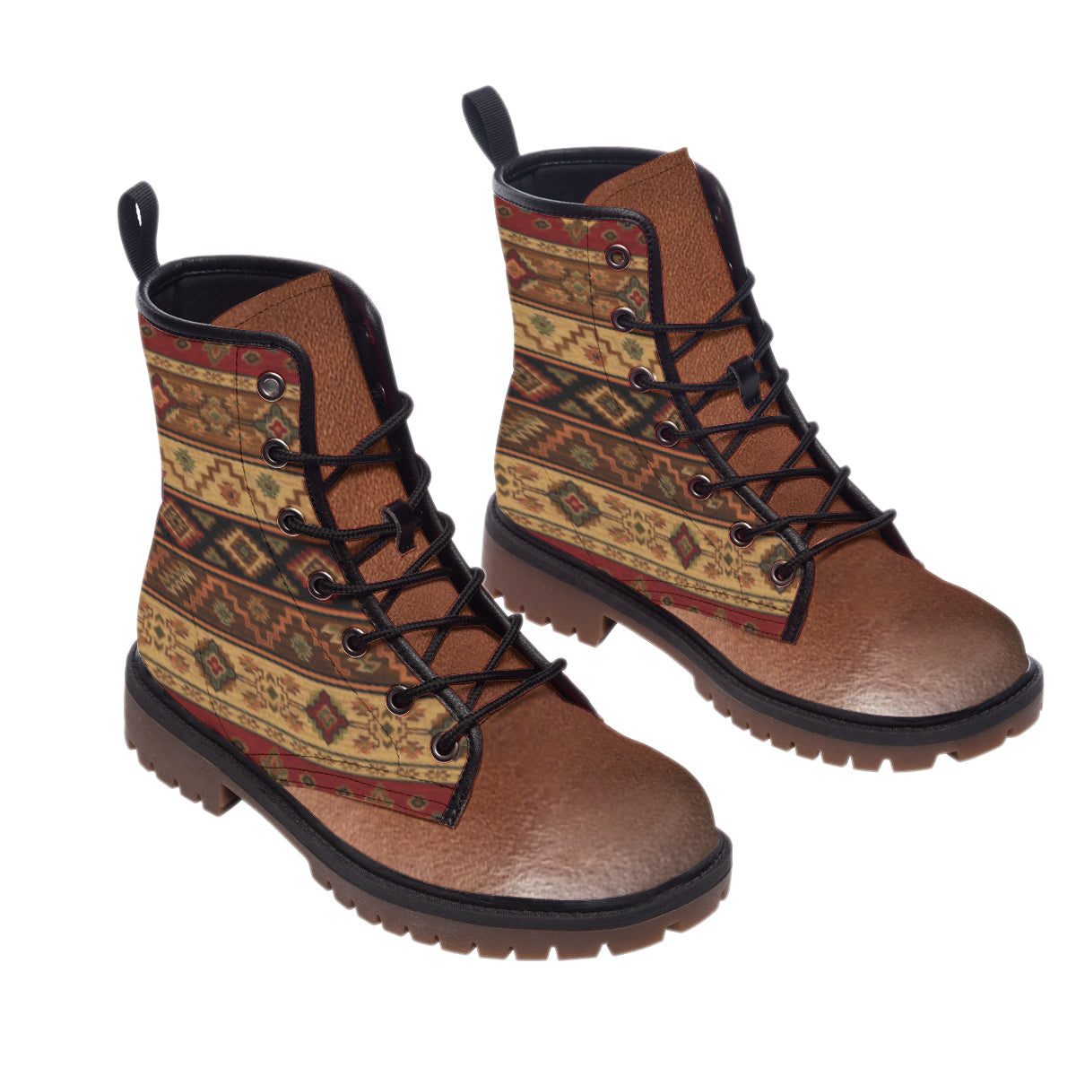 WelcomeNative Brown Pattern Native  Leather Martin Short Boots