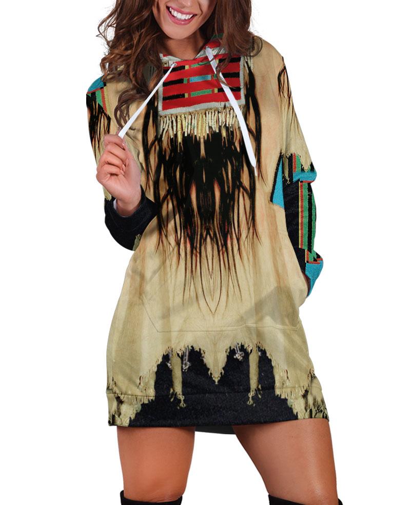 WelcomeNative Native Patterns Pale Yellow Hoodie Dress, 3D Hoodie Dress, All Over Print Hoodie Dress