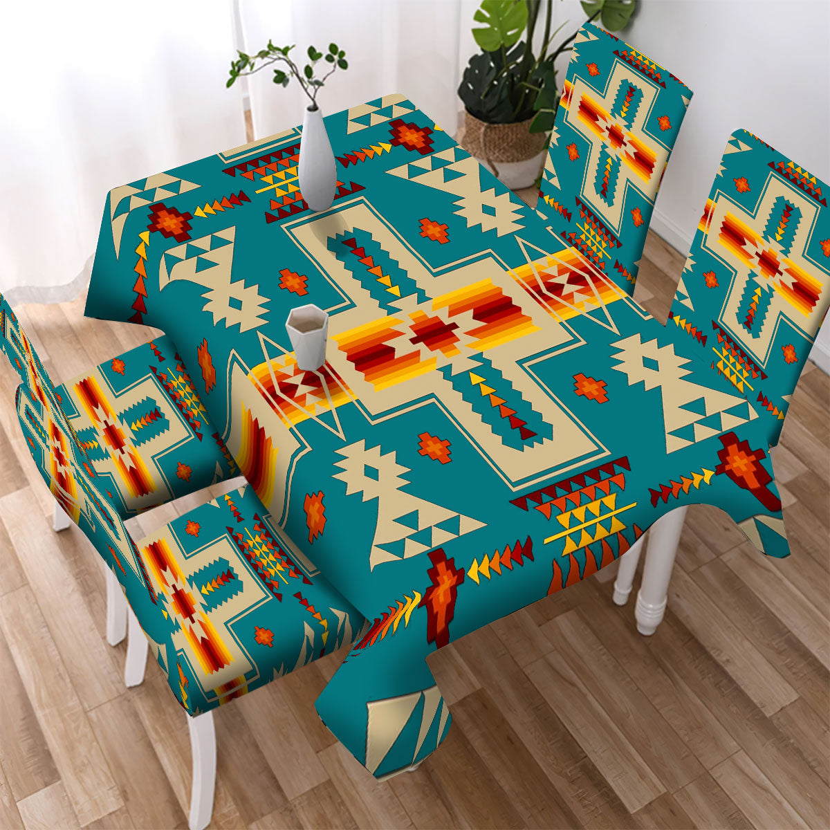 WelcomeNative Blue Tribe Design Native American Tablecloth, Chair cover, 3D Tablecloth, All Over Print