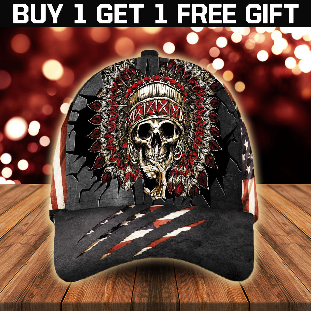 WelcomeNative Native American Skull Cap, 3D Cap , All Over Print Cap