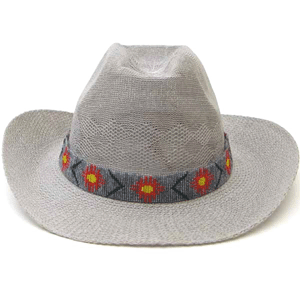 Grey Red Orange Seed Beaded Sun Beadwork Cowboy Hat Band Waist Belt - Welcome Native
