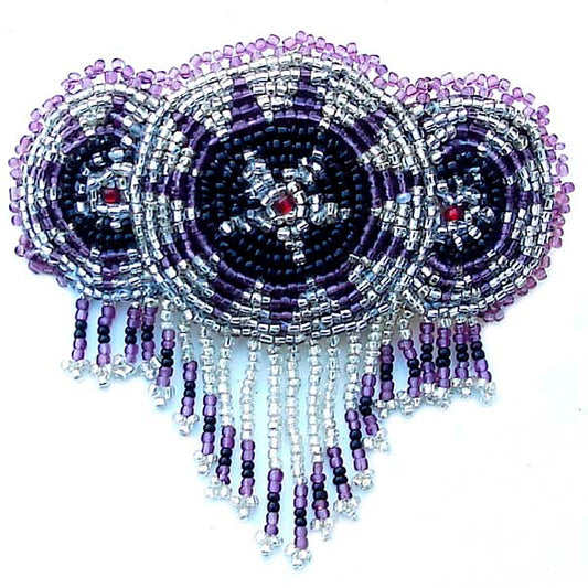 Beaded Barrette French Clip Black Rossette Fringe Beadwork - Beaded Hair Accessories - Welcome Native