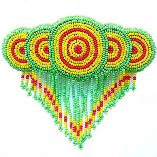Beaded Barrette French Clip Yellow Green Rossette Fringe Beadwork - Beaded Hair Accessories - Welcome Native