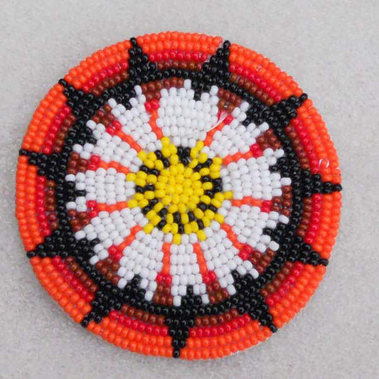 Orange White Native Style Seed Beaded Appliques Rosette Star Beadwork - Welcome Native