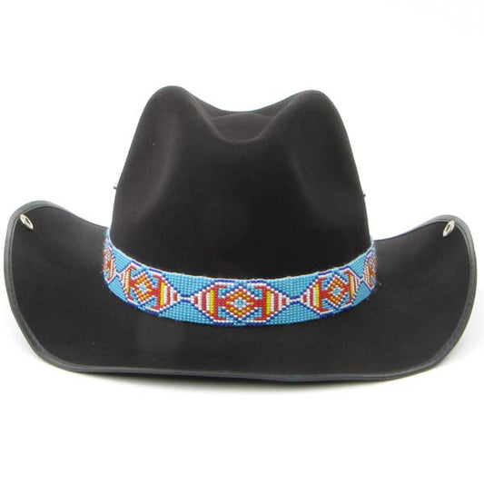 Blue Red Yellow Seed Beaded Cowboy Hat Band Waist Belt - Welcome Native