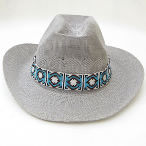 Blue Brown White Seed Beaded Cowboy Hat Band Medicine Man'S Eye Beadwork - Welcome Native