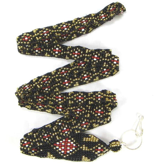 Black Golden Red Seed Beaded Red Cross Beadwork Lanyard Id Holder - Welcome Native