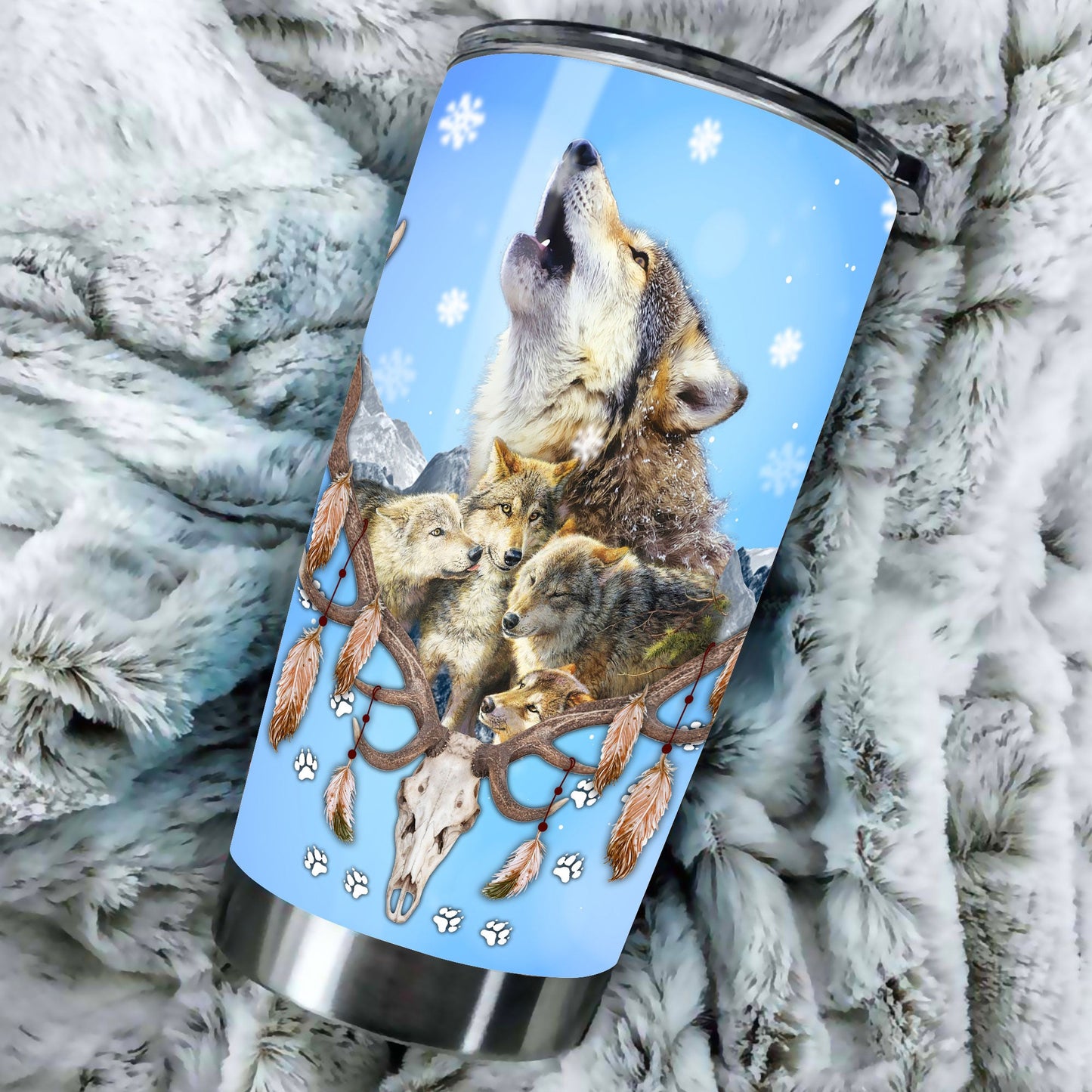 WelcomeNative Native Wolves Tumbler, 3D Tumbler, All Over Print Tumbler, Native American