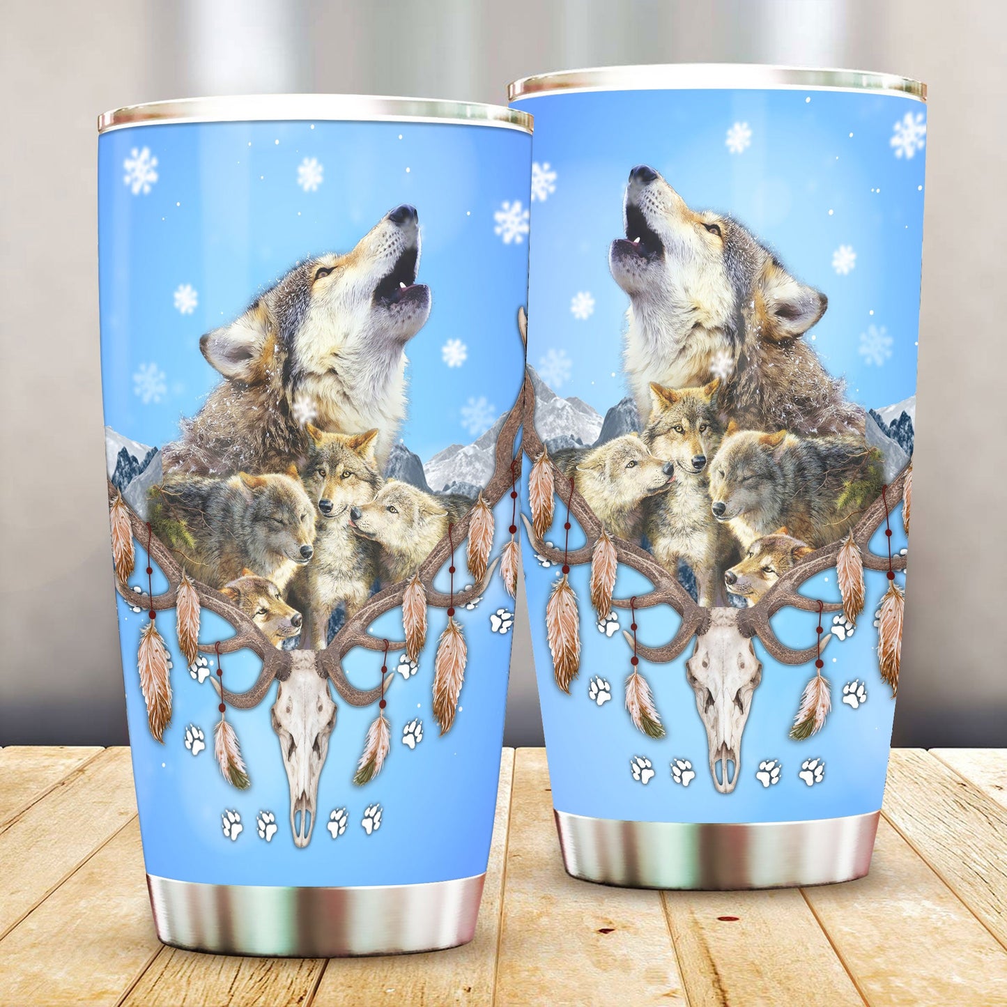 WelcomeNative Native Wolves Tumbler, 3D Tumbler, All Over Print Tumbler, Native American