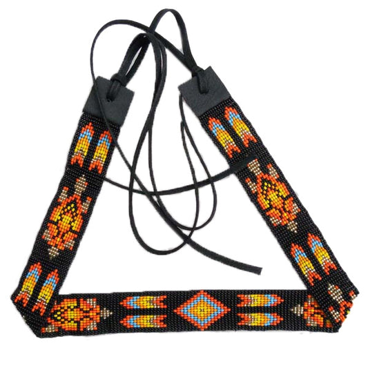 Native American Style Black Fire Seed Beads Turtle Beaded Hatband - Welcome Native