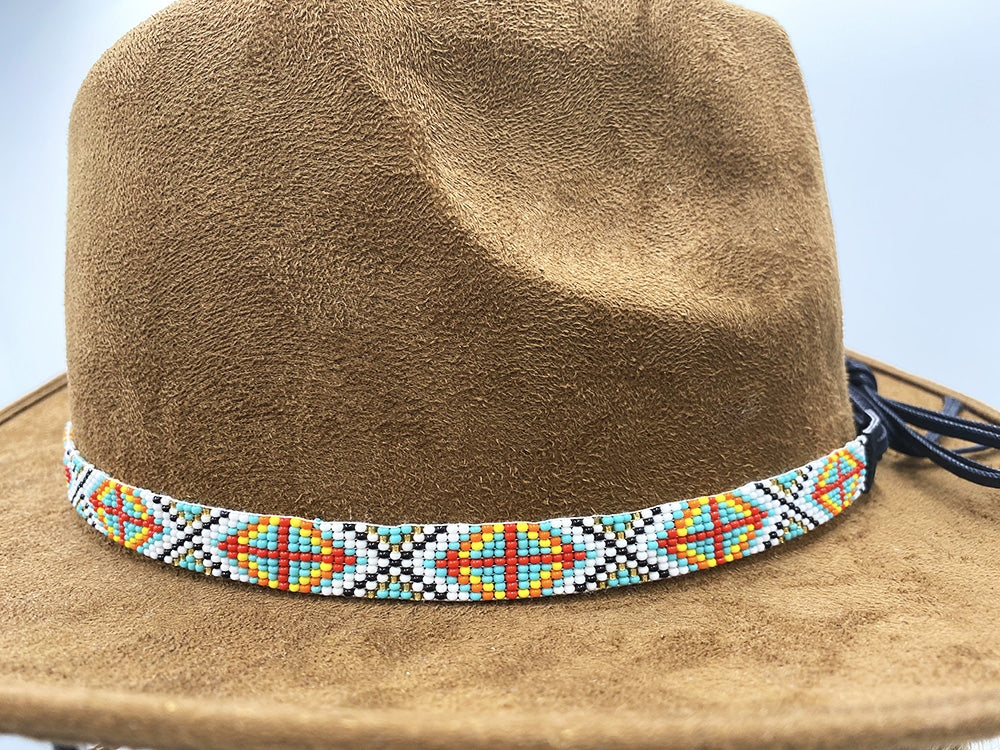 Handmade Beaded Red Orange White Cowboy Style Hatband - Welcome Native