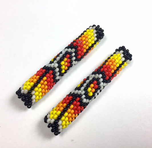 Black Multi-Color Pair Of Tubular Beaded Beads 2 1/4 Inch - Welcome Native
