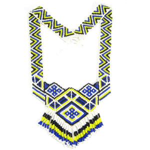 Blue White Yellow Geometric Art Lariat Bib Necklace Earrings - Welcome Native