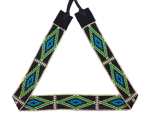 Native American Style Black Blue Seed Beads Beaded Hatband/Belt - Welcome Native