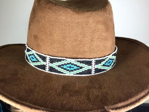 Native American Style Black Blue Seed Beads Beaded Hatband/Belt - Welcome Native