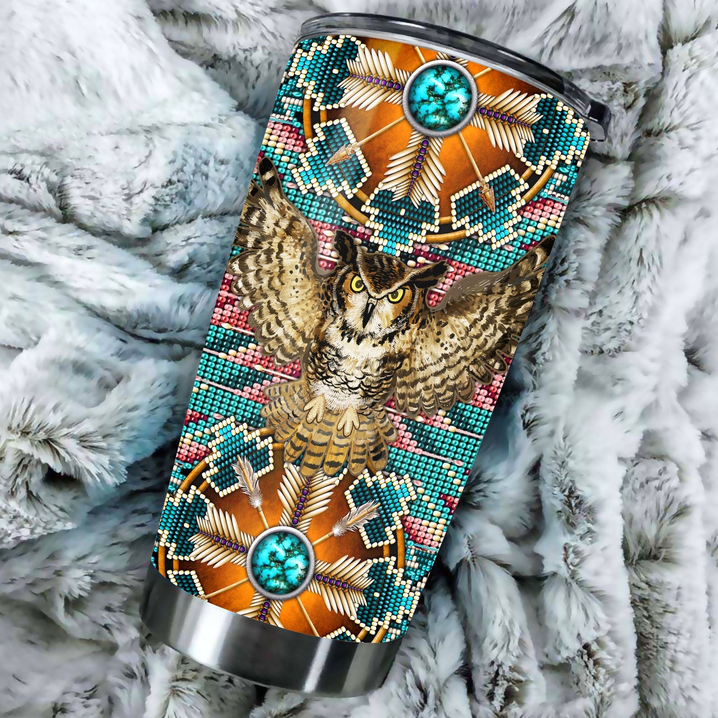 WelcomeNative Owl Pattern Tumbler, 3D Tumbler, All Over Print Tumbler, Native American