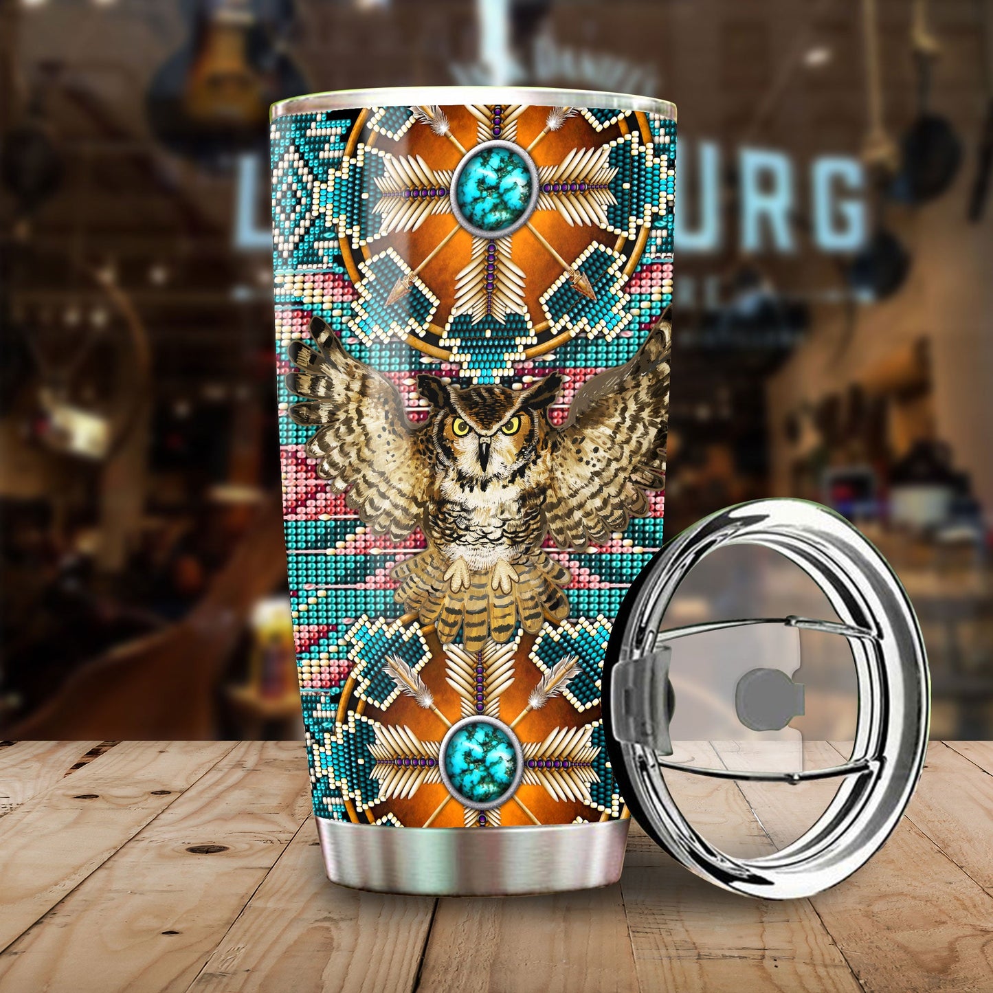 WelcomeNative Owl Pattern Tumbler, 3D Tumbler, All Over Print Tumbler, Native American