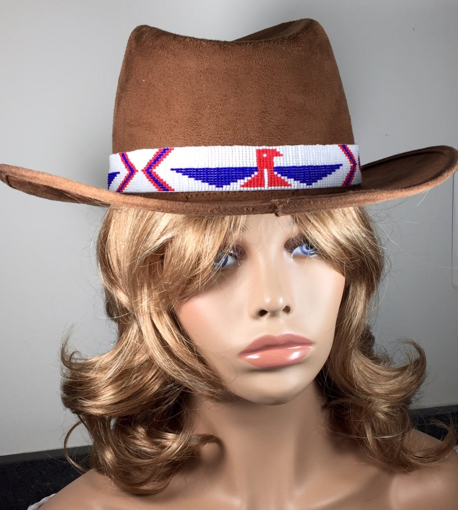 Native Style Patriotic Red Blue White Beaded Hatband - Welcome Native