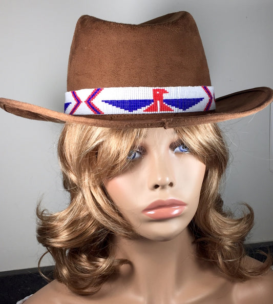 Native Style Patriotic Red Blue White Beaded Hatband - Welcome Native