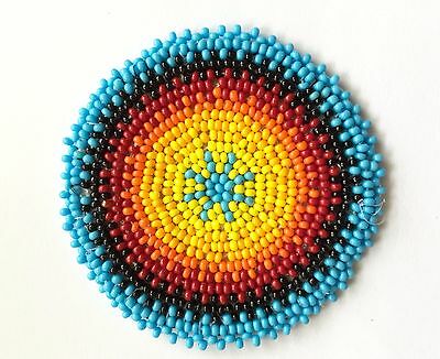 Blue Red Yellow Fire Pattern Seed Beaded Art & Craft Applique Patch Q31/1 - Welcome Native