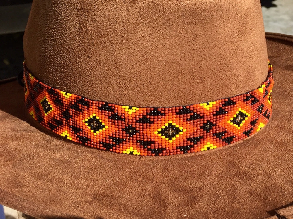 Orange Black Bead Work Beaded Cowboy Hat Band Belt - Welcome Native