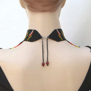 Handmade Beaded Birds Fire Colors Seed Bead Choker Necklace - Welcome Native