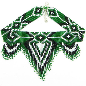 Green Black White Heart Beaded Bib Necklace Choker - Welcome Native