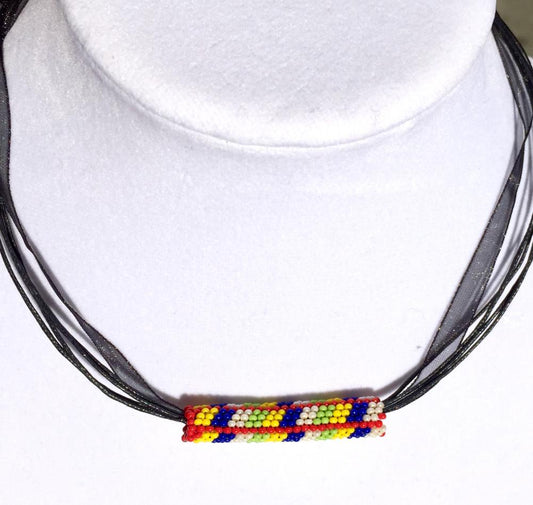 Handmade Beaded Bead Native Inspired Style Organza Cord Necklace - Welcome Native