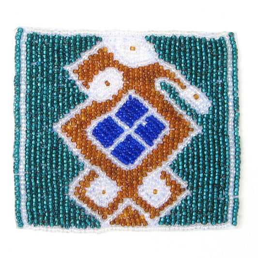 Green Brown Seed Beaded Elephant Beadwork Iron On Applique Patch Handmade - Welcome Native