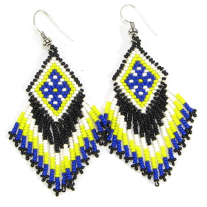 Blue White Yellow Geometric Art Lariat Bib Necklace Earrings - Welcome Native