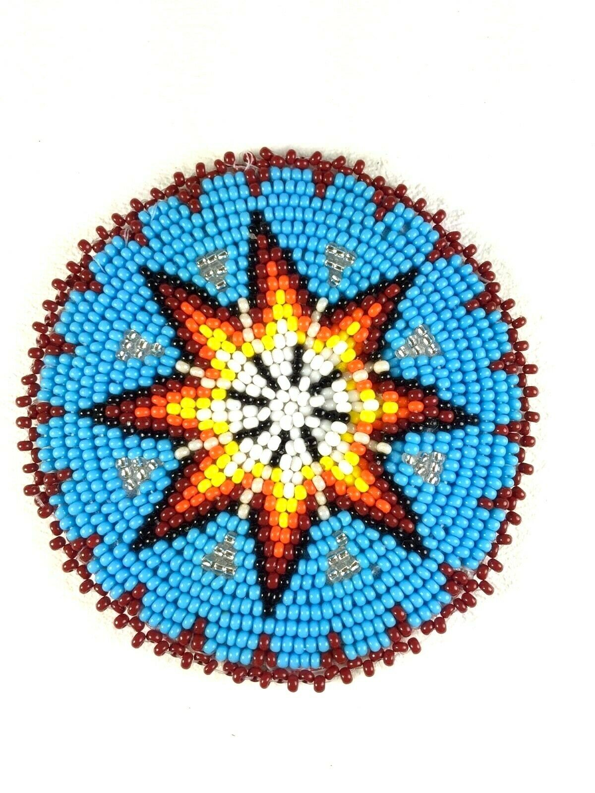 Native Style Handmade Turquoise Blue Star Beaded Appliques Rosette Q53/15 - Welcome Native