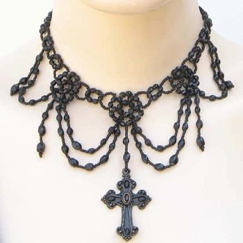 Black Victorian Grand Cross Beaded Choker Necklace - Welcome Native