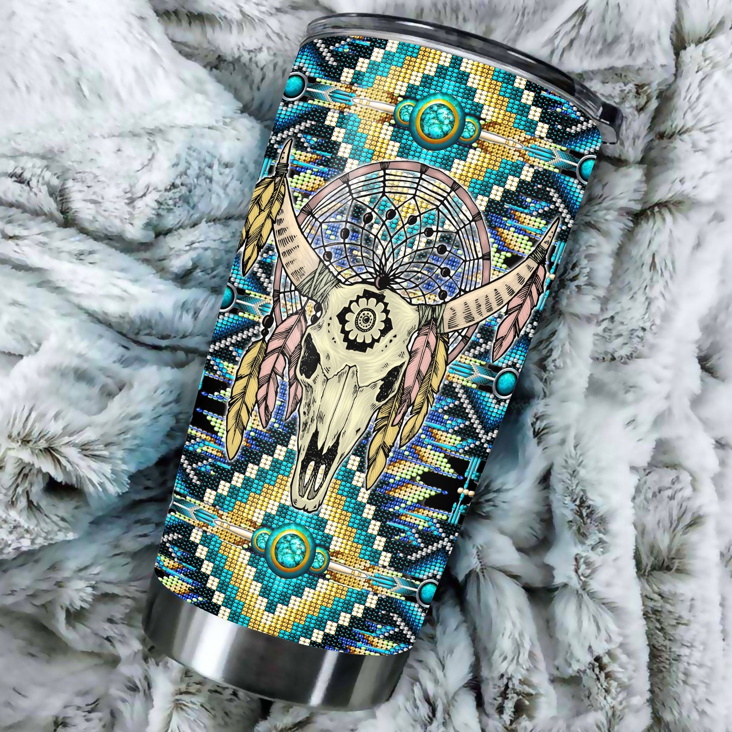 WelcomeNative Pattern Skull Tumbler, 3D Tumbler, All Over Print Tumbler, Native American