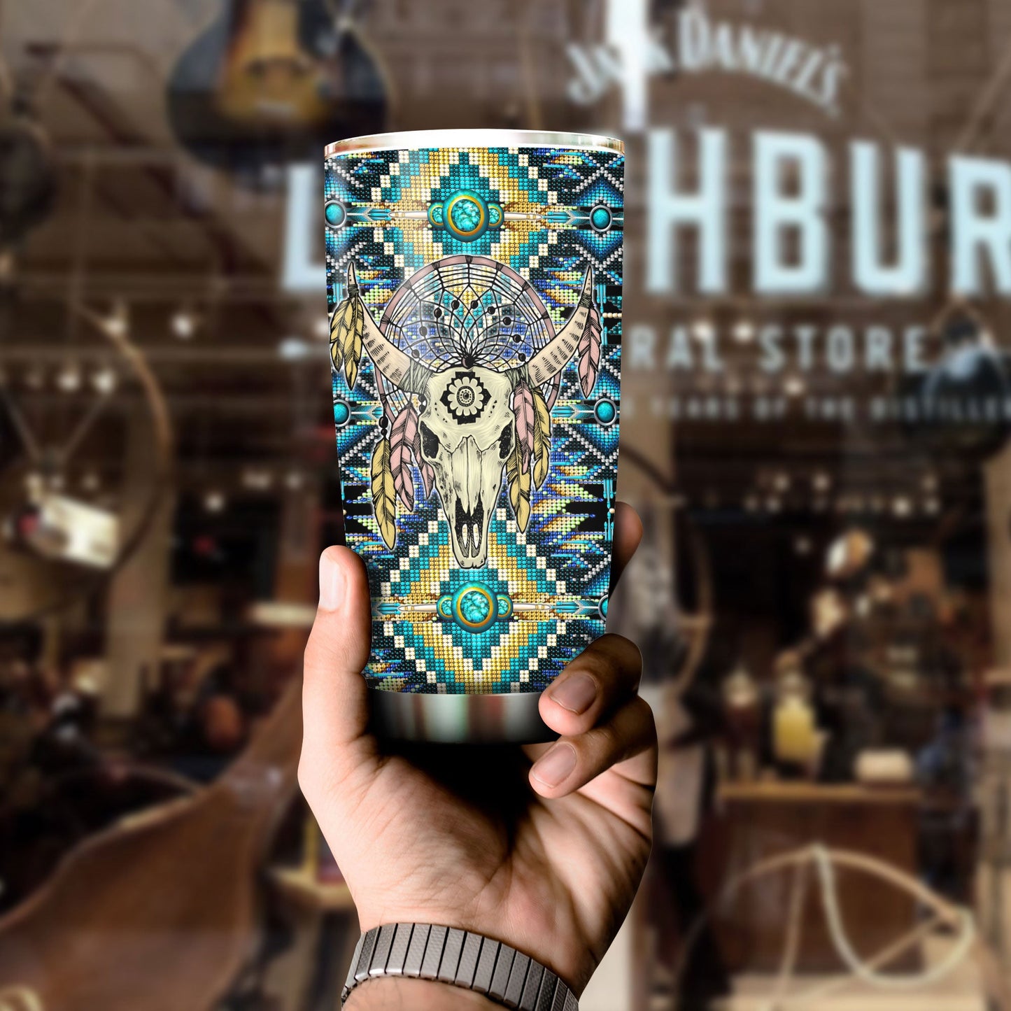 WelcomeNative Pattern Skull Tumbler, 3D Tumbler, All Over Print Tumbler, Native American