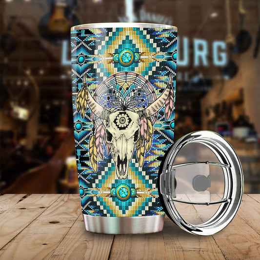 WelcomeNative Pattern Skull Tumbler, 3D Tumbler, All Over Print Tumbler, Native American