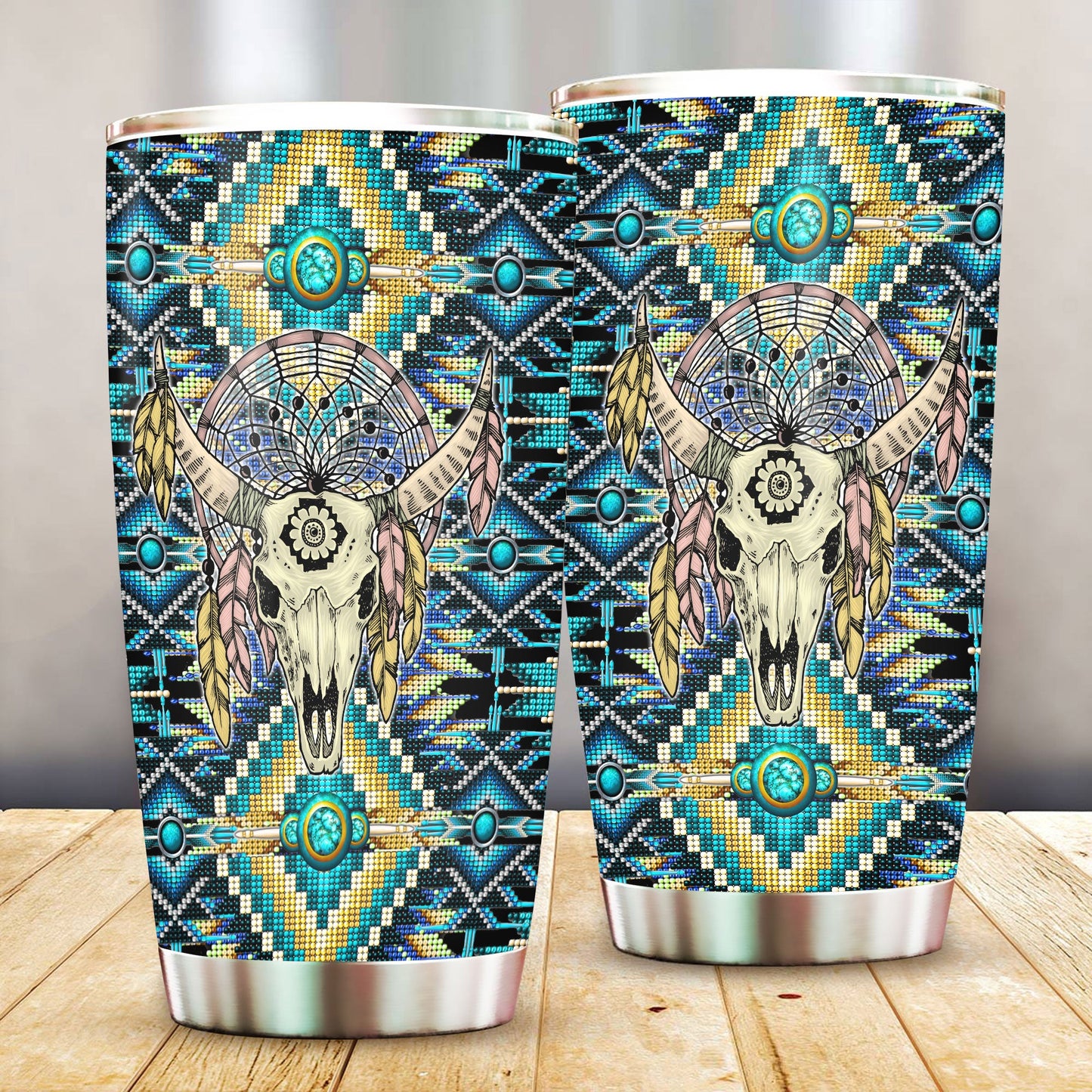 WelcomeNative Pattern Skull Tumbler, 3D Tumbler, All Over Print Tumbler, Native American