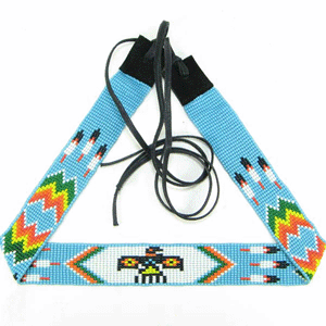 Blue White Red Yellow Seed Beaded Thunderbird Beadwork Cowboy Hat Band Belt - Welcome Native