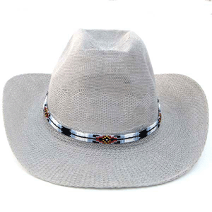 Black Grey Red White Beaded Cowboy Hatband - Welcome Native