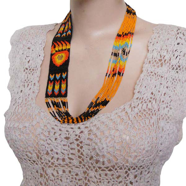 Black Fire Seed Beaded Necklace Earrings Bear Paw Beadwork - Welcome Native