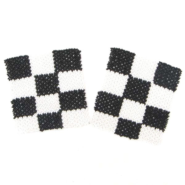 Black White Chess Board Seed Beaded Coaster 2 Pc - Welcome Native