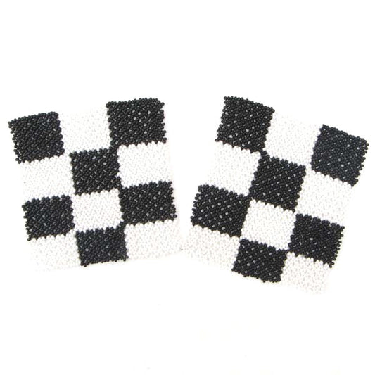 Black White Chess Board Seed Beaded Coaster 2 Pc - Welcome Native