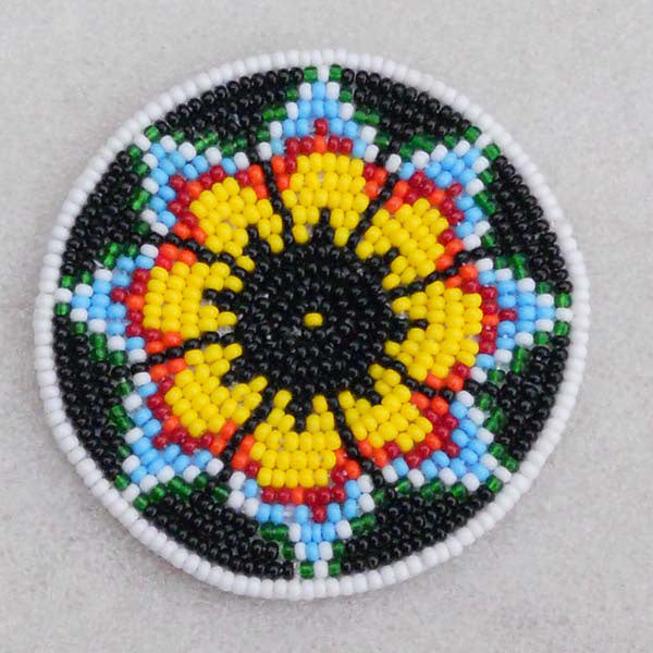 Green Yellow Seed Beaded Appliques Rosette Star Beadwork - Welcome Native